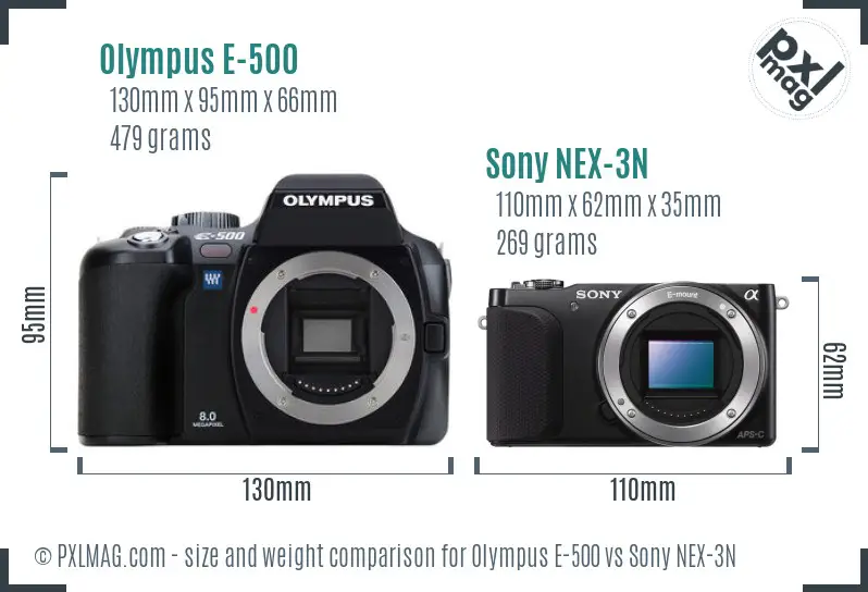 Olympus E-500 vs Sony NEX-3N size comparison
