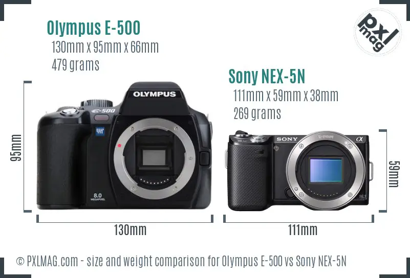 Olympus E-500 vs Sony NEX-5N size comparison