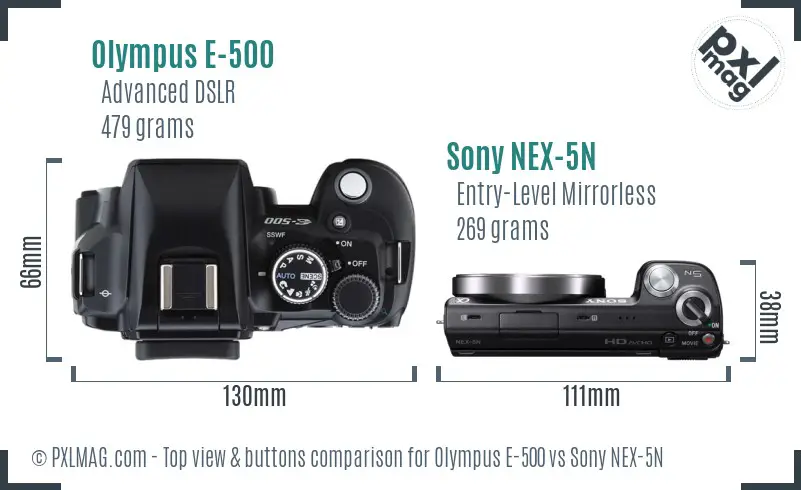 Olympus E-500 vs Sony NEX-5N top view buttons comparison