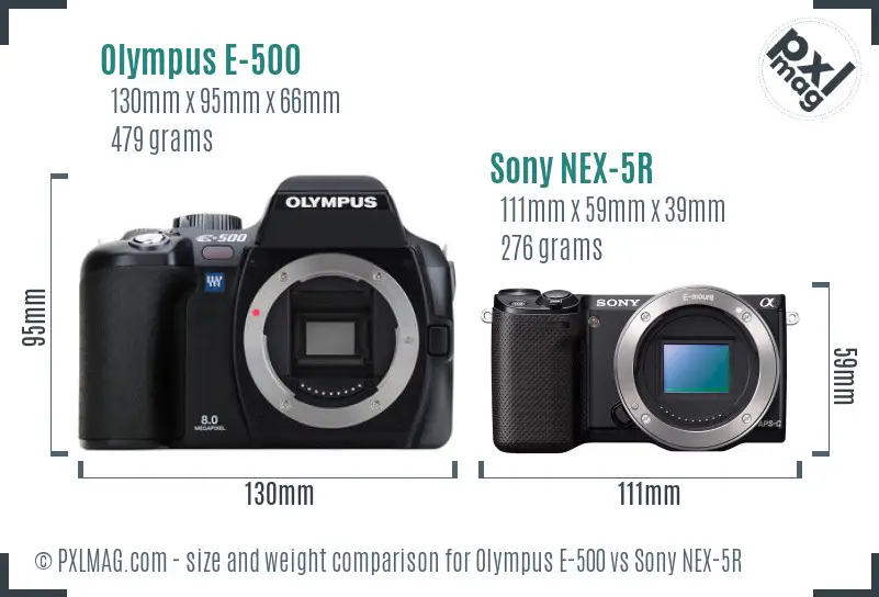 Olympus E-500 vs Sony NEX-5R size comparison