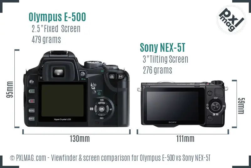 Olympus E-500 vs Sony NEX-5T Screen and Viewfinder comparison