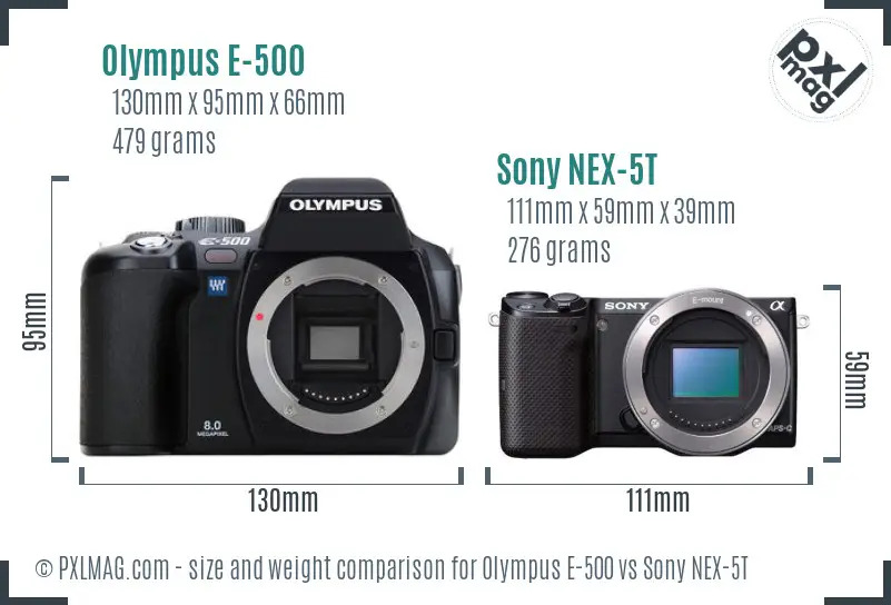 Olympus E-500 vs Sony NEX-5T size comparison