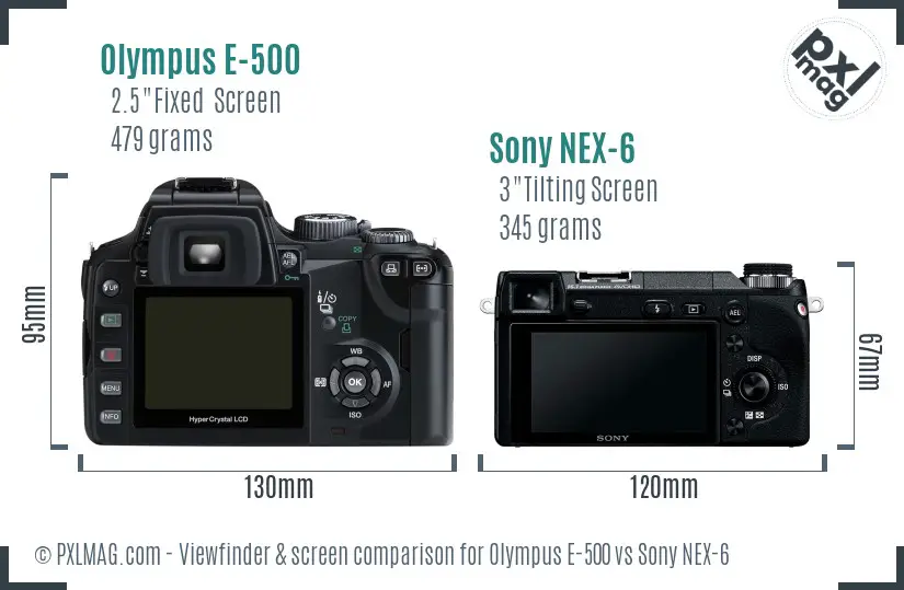 Olympus E-500 vs Sony NEX-6 Screen and Viewfinder comparison