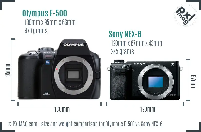 Olympus E-500 vs Sony NEX-6 size comparison