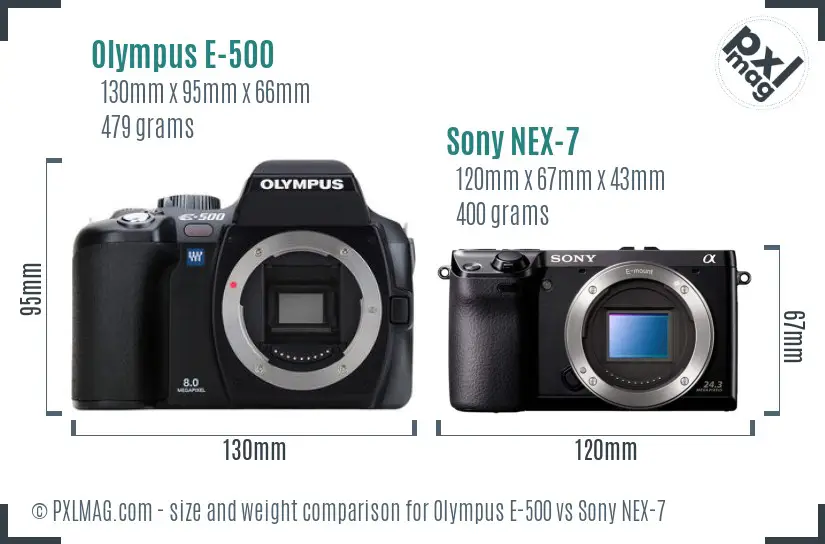 Olympus E-500 vs Sony NEX-7 size comparison