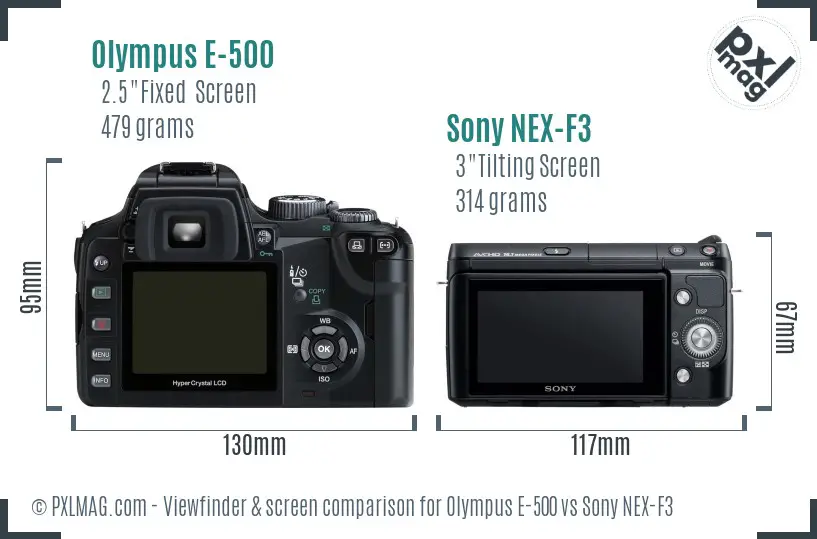 Olympus E-500 vs Sony NEX-F3 Screen and Viewfinder comparison