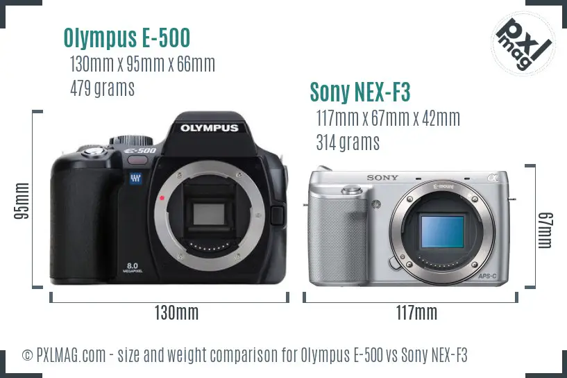 Olympus E-500 vs Sony NEX-F3 size comparison