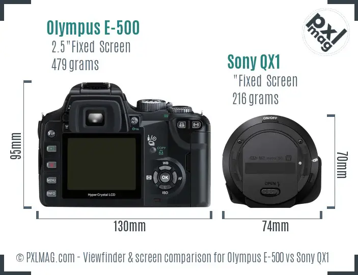 Olympus E-500 vs Sony QX1 Screen and Viewfinder comparison