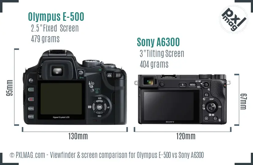 Olympus E-500 vs Sony A6300 Screen and Viewfinder comparison