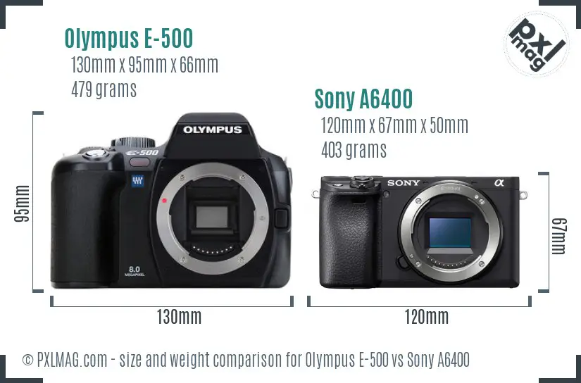 Olympus E-500 vs Sony A6400 size comparison