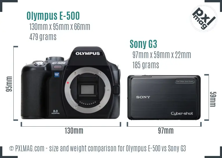 Olympus E-500 vs Sony G3 size comparison