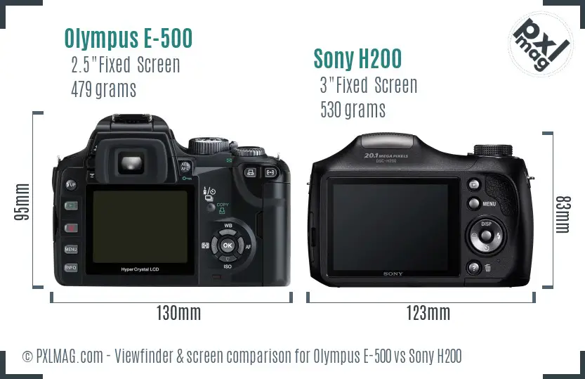 Olympus E-500 vs Sony H200 Screen and Viewfinder comparison