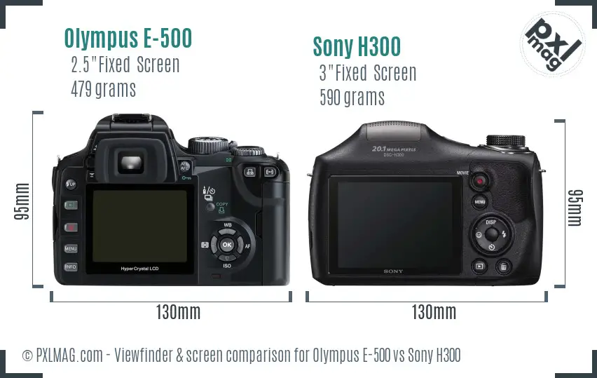 Olympus E-500 vs Sony H300 Screen and Viewfinder comparison