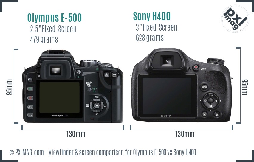 Olympus E-500 vs Sony H400 Screen and Viewfinder comparison