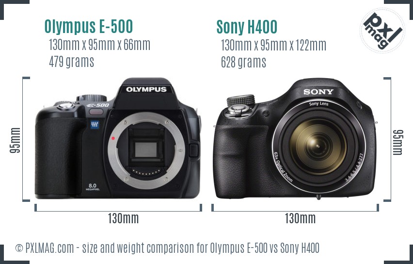 Olympus E-500 vs Sony H400 size comparison