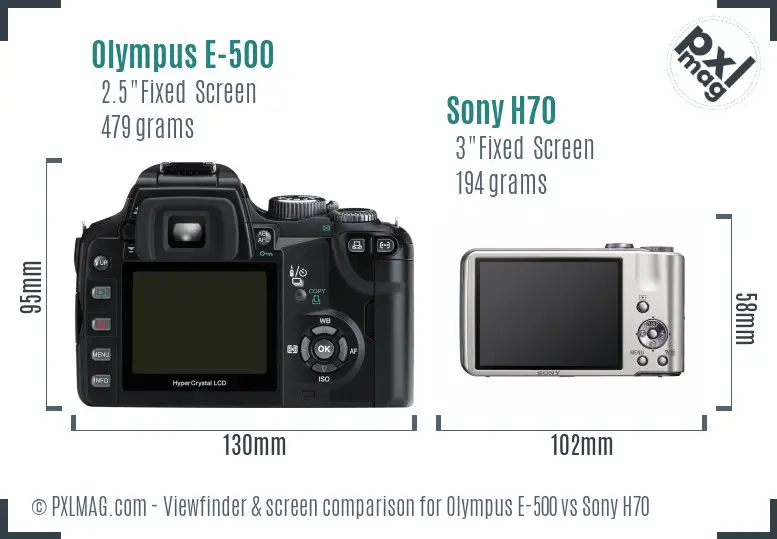 Olympus E-500 vs Sony H70 Screen and Viewfinder comparison