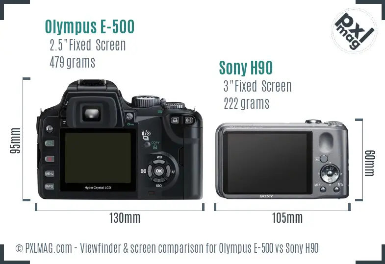 Olympus E-500 vs Sony H90 Screen and Viewfinder comparison