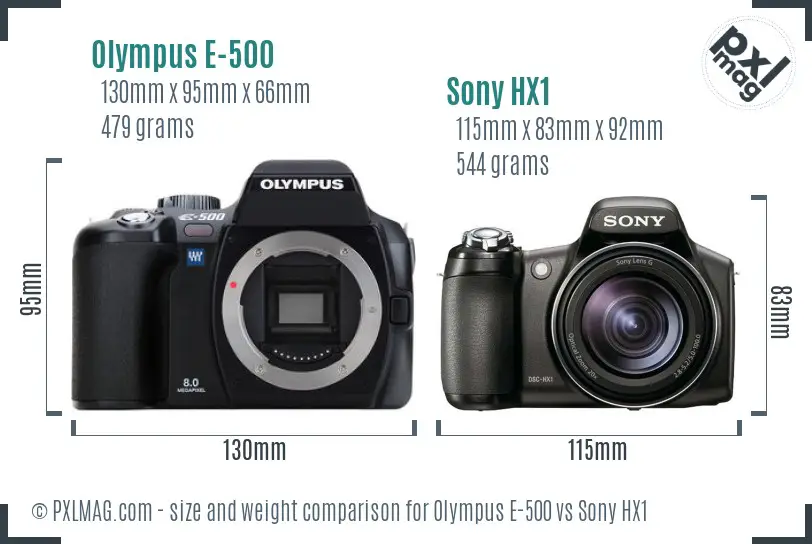 Olympus E-500 vs Sony HX1 size comparison