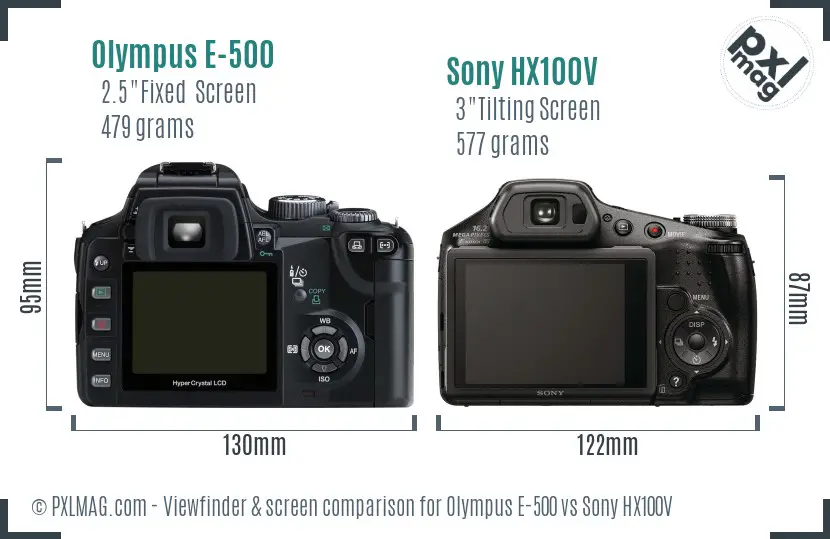 Olympus E-500 vs Sony HX100V Screen and Viewfinder comparison