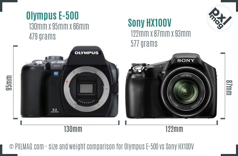 Olympus E-500 vs Sony HX100V size comparison