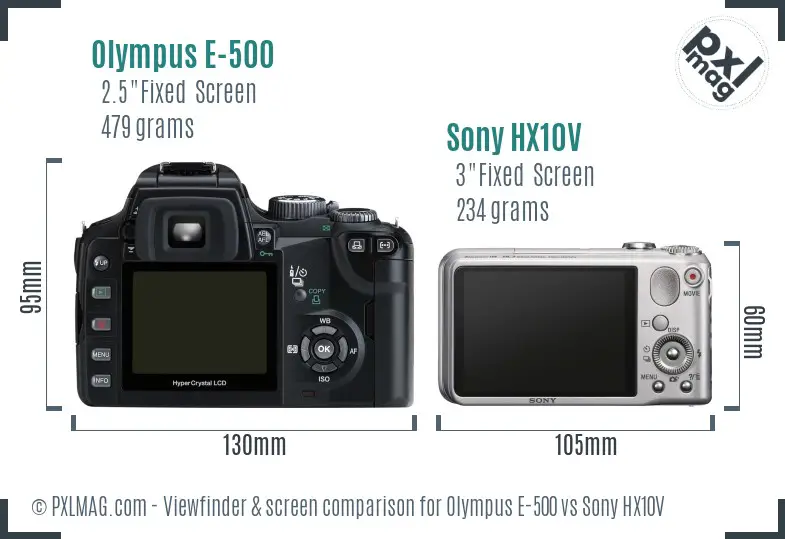 Olympus E-500 vs Sony HX10V Screen and Viewfinder comparison