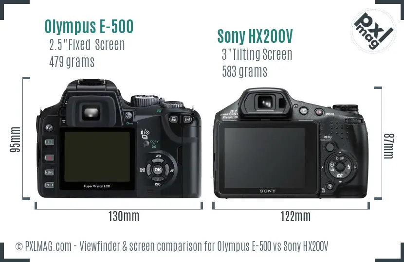 Olympus E-500 vs Sony HX200V Screen and Viewfinder comparison