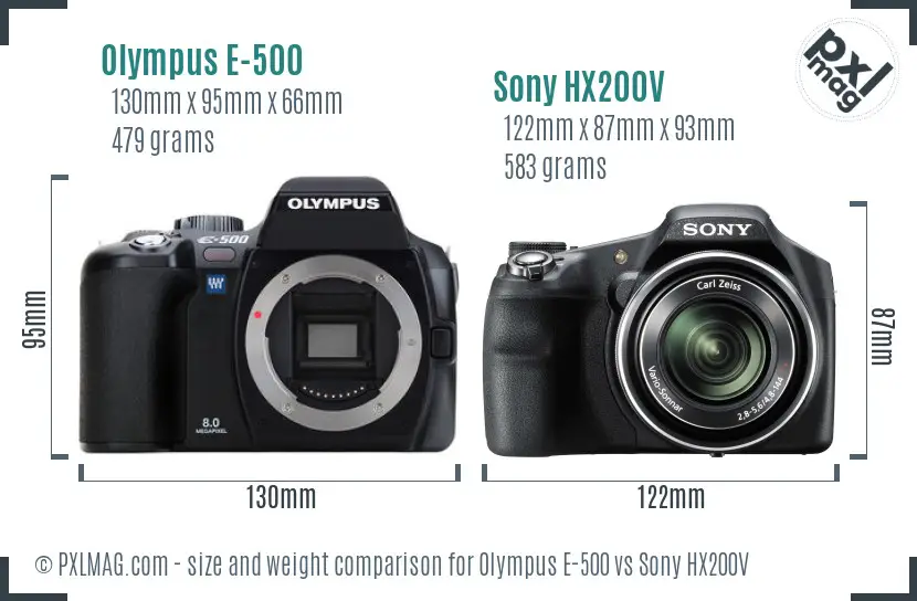 Olympus E-500 vs Sony HX200V size comparison