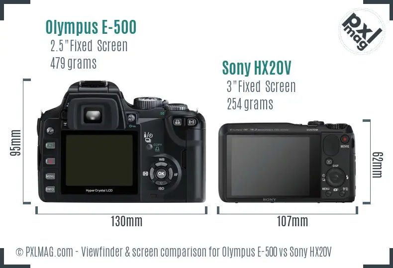 Olympus E-500 vs Sony HX20V Screen and Viewfinder comparison