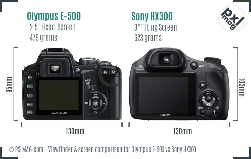 Olympus E-500 vs Sony HX300 Screen and Viewfinder comparison