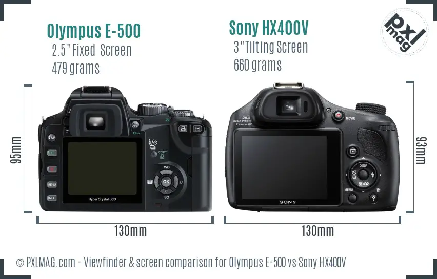 Olympus E-500 vs Sony HX400V Screen and Viewfinder comparison