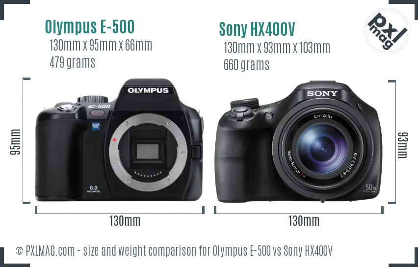 Olympus E-500 vs Sony HX400V size comparison
