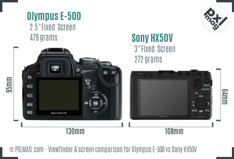 Olympus E-500 vs Sony HX50V Screen and Viewfinder comparison