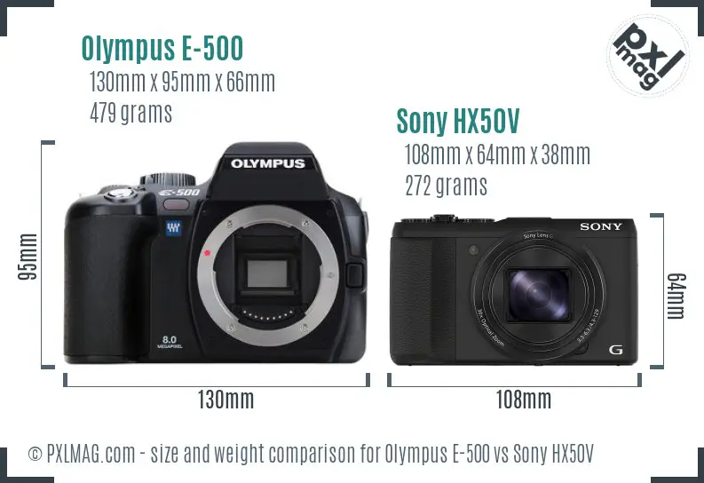 Olympus E-500 vs Sony HX50V size comparison