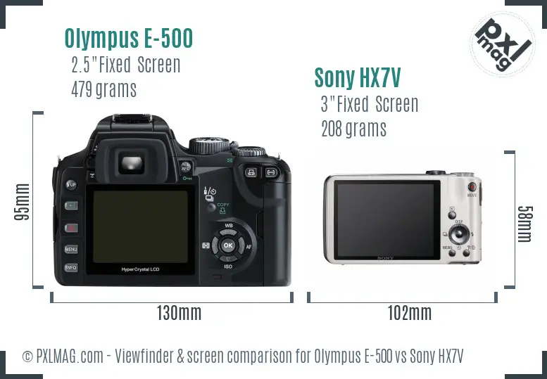 Olympus E-500 vs Sony HX7V Screen and Viewfinder comparison