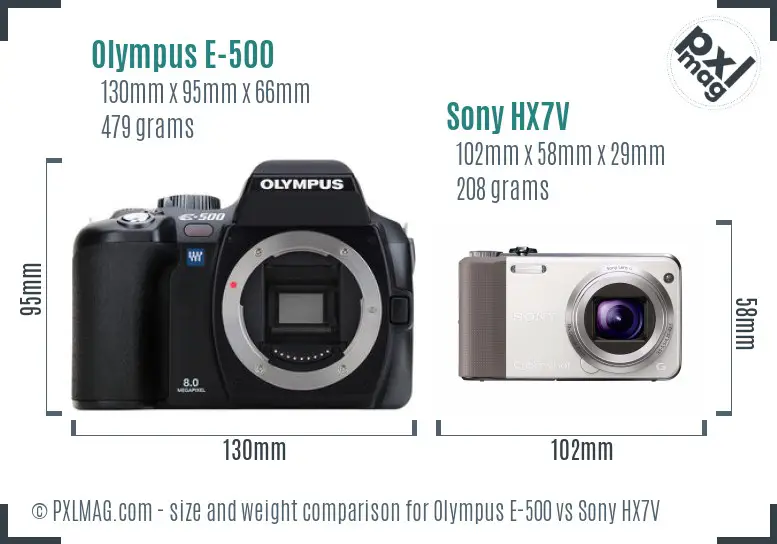 Olympus E-500 vs Sony HX7V size comparison