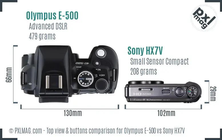 Olympus E-500 vs Sony HX7V top view buttons comparison