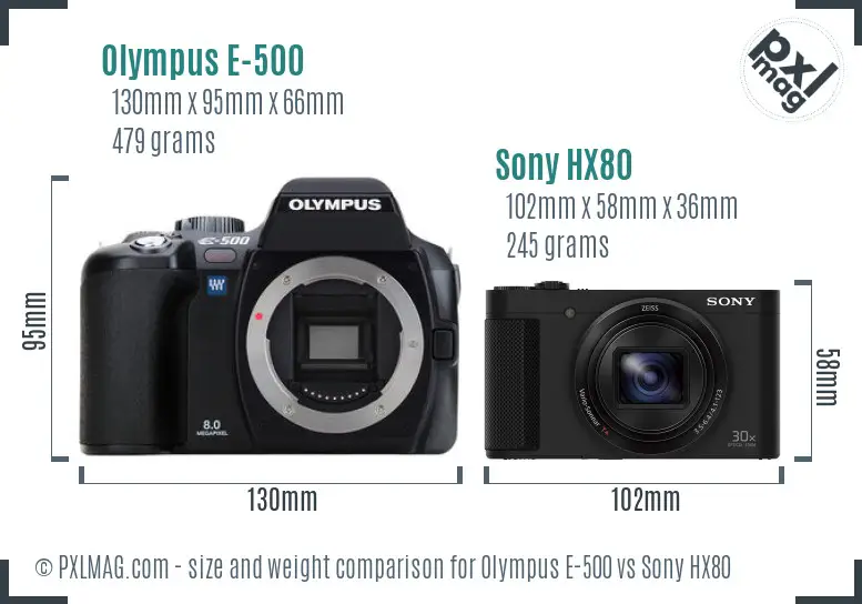 Olympus E-500 vs Sony HX80 size comparison