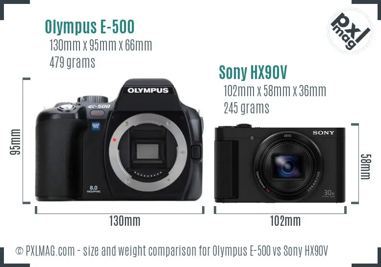 Olympus E-500 vs Sony HX90V size comparison