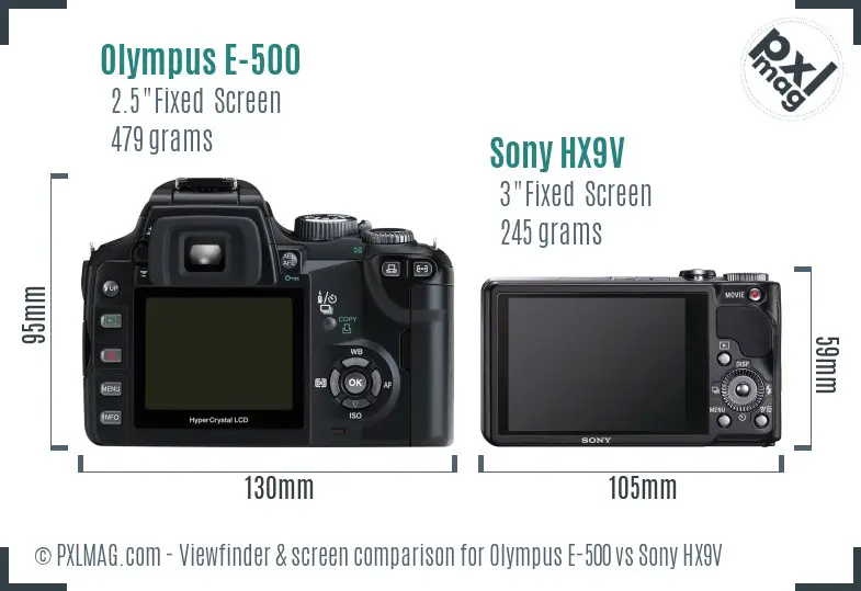 Olympus E-500 vs Sony HX9V Screen and Viewfinder comparison
