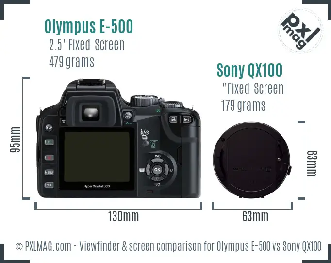 Olympus E-500 vs Sony QX100 Screen and Viewfinder comparison