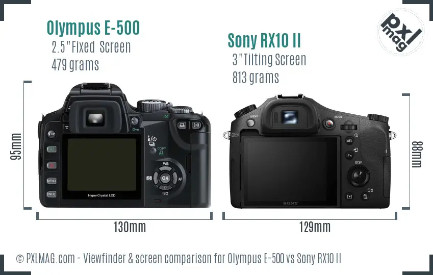 Olympus E-500 vs Sony RX10 II Screen and Viewfinder comparison