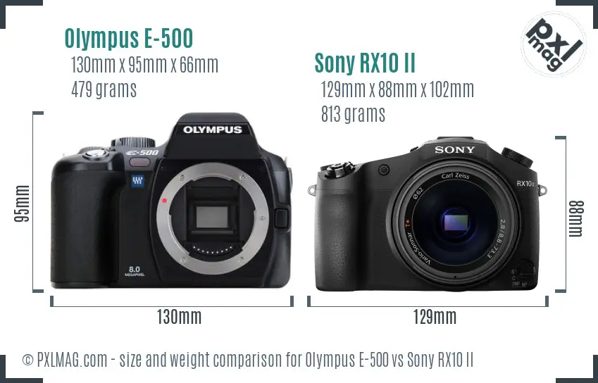 Olympus E-500 vs Sony RX10 II size comparison