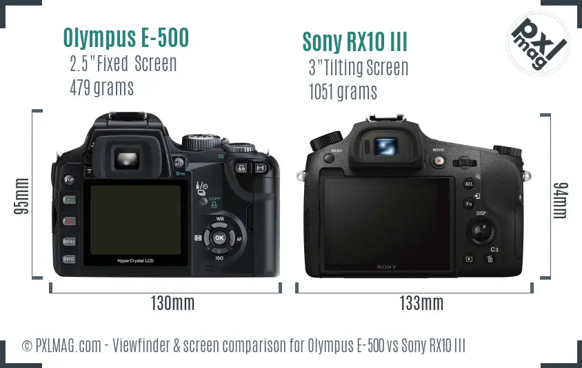 Olympus E-500 vs Sony RX10 III Screen and Viewfinder comparison