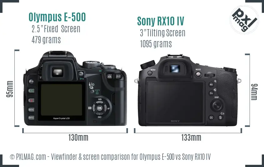 Olympus E-500 vs Sony RX10 IV Screen and Viewfinder comparison