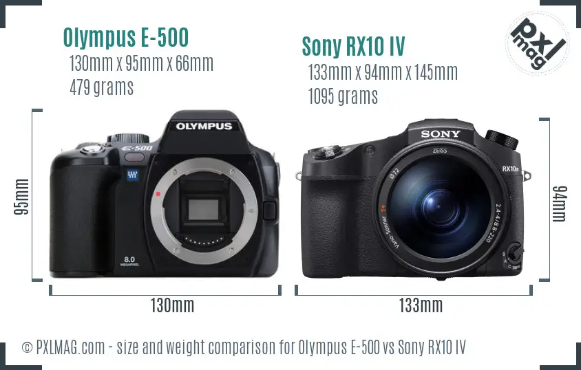 Olympus E-500 vs Sony RX10 IV size comparison