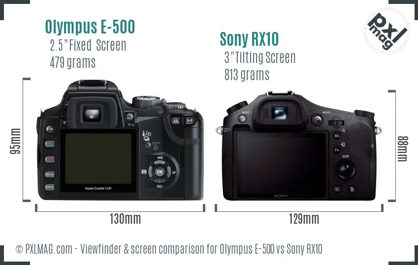 Olympus E-500 vs Sony RX10 Screen and Viewfinder comparison