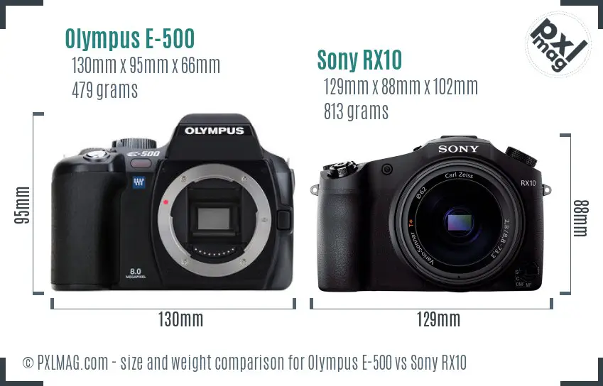 Olympus E-500 vs Sony RX10 size comparison
