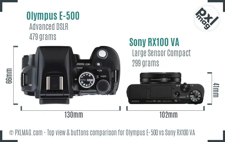 Olympus E-500 vs Sony RX100 VA top view buttons comparison