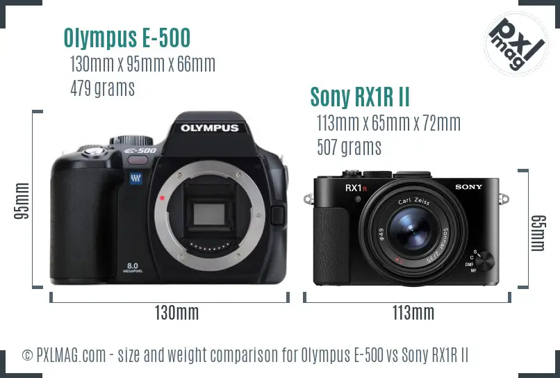 Olympus E-500 vs Sony RX1R II size comparison