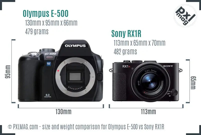 Olympus E-500 vs Sony RX1R size comparison